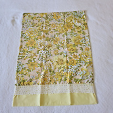 Vtg Sears Perma-Prest Yellow Floral  Pillowcase Lace Trim Boho Grannycore MCM picture