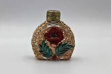 Vintage 1970 Red Rose Design Scent Bottle Ormolu Filigree Czech Perfume circa picture