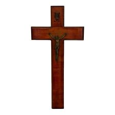 Vintage Wooden Cross Crucifix Plastic Christ  Religious Wall Hanging 11” Tall picture