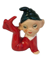 Vintage Christmas Ceramic Pixie Elf Figurine Winking Lenticular Eyed Japan picture