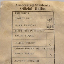 1934 Mark Parsons For Student President Stockton High School Official Ballot picture