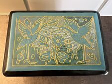 Vintage Mexican Folk Art Hand Painted WOODEN BOX Blue  BIRDS/FISH/RABBIT EUC 4.5 picture