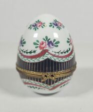 Vintage Flower Decorated Hinged Egg Porcelain Trinket Box picture