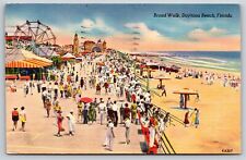 Daytona Beach Florida~Beach~Boardwalk~Rides & Arcades~1952 Linen Postcard picture