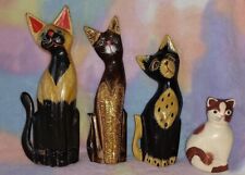 Set of 4 Wood Carved CAT Sculptures / Figures 5.5