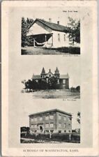 Vintage WASHINGTON, Kansas Postcard Multi-View - 3 School Buildings 1909 Cancel picture