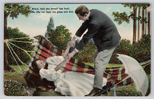 Romance Postcard Afraid That She Herself Has Hurt He Lifts Her From Grass & Dirt picture