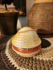 Lusterware Large Shell Clam Brass Hinged Trinket Box Vintage picture