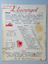 L'Escargot French Restaurant 47 West 55th New York City Menu Original picture