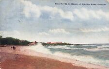 Chicago IL Illinois, High Waves on the Beach at Jackson Park, Vintage Postcard picture