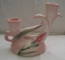 C. 1950’s CALIFORNIA-STYLE POTTERY DOUBLE CANDLESTICK PINK/ROSE/GREEN:  blush pi picture