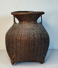 Antique Asian Handwoven Bamboo Fishing Basket Early 20th Century picture