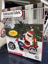 Christmas iridescent fabric 36” Santa Claus waving Riding a Motorcycle Harley picture