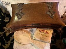 Antique Victorian Vanity Box Wood Dovetail Ornate Brass Dresser French Glove Box picture