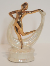 Vintage Art Deco Sculpture Lady Dancing Scarf Cream Lusterware Matte Gold picture