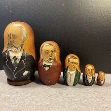 Wooden Russian Nesting Dolls; Youkobckuu,Jauhka,Wocmakobuy,Pamahuhof Set Of 5 picture