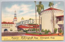 Overpass Bakersfield Inn California CA Linen Old Cars Postcard Vtg Unposted picture