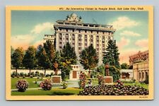 Salt Lake City UT Interesting Corner in Mormon Temple Block LDS Postcard c1930s picture
