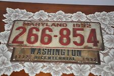 VTG 1932 Washington DC 200 Year Bicentennial license plate topper MD 1932 Plate  picture