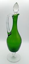 Vintage Blown Glass Green Decanter With Stopper 15 3/8