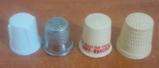 Vtg LOT of 4 Thimbles plastic metal white tan advertising sewing duff hancock picture