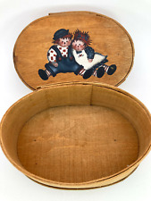 Raggedy Ann & Andy Bent Wood Box Container Signed Decor Sewing picture