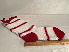 Vintage HAND KNIT & CROCHETED 20” Long X 60” Wide Bright Red & White See Pic picture