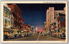 Erie, Pennsylvania - Erie Trust Company - State St. at Night - Vintage Postcard picture