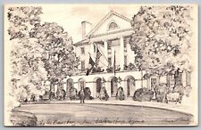 Williamsburg Inn Virginia American Flag Black White Pencil Drawing VNG Postcard picture