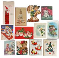 Christmas Holiday Greeting Cards Lot 12 VTG 1950s-1960s Elf Santa Snowman Cowboy picture