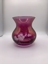 VINTAGE CRANBERRY/ PINK ETCHED GLASS BUD VASE APPROX 3 1/2” TALL ~Scratches picture