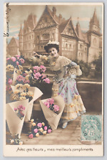 RPPC French Lady Hand Colored Tinted Real Photo Postcard picture