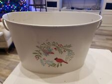 Mainstays White Folk Art Christmas Pail Bucket Cardinal Wreath Walmart Tin 2018 picture