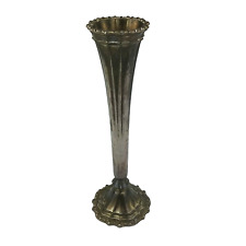 GMC Avon Silver Plated Fluted Flower Bud Vase  Beaded Trim Tapered Vintage Decor picture