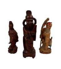 Vintage Wood Carved Asian Figures Lot Of 3 Figures picture