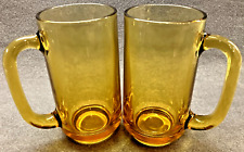 Hazel Atlas Swedish Style Gold Amber Glass Beer Mug Stein 14oz Set of 2  VTG picture