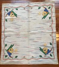 Vintage Embroidered Luncheon Tablecloth Mexican Siesta Cactus Sun Sombrero Sweet picture