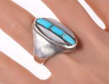 sz10.5 Men's Vintage Zuni Silver turquoise and shell Cobblestone channel inlay r picture