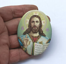 Jesus BLESSING Vintage Greek Orthodox Icon Button picture