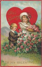 VALENTINE'S DAY - Girl, Boy, Heart and Flowers To My Valentine Postcard picture
