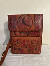 Vintage Hand-tooled Brown Leather Bag With Tribal Ladies , Llama and Pecocks picture
