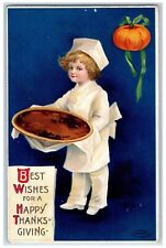 1910 Thanksgiving Chief Boy Serving Pumpkin Pie Clapsaddle Embossed Postcard picture