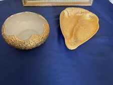 2 Vintage 22kt Weeping Gold Pottery Leaf Trinket/Nut Dishes MCM picture