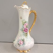 VTG GIRAUD LIMOGES FRANCE HOT CHOCOLATE POT/PITCHER W LID WILD ROSE PORCELAIN picture