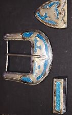  Turquoise 3 Pcs. Chip Inlay silver Tone  WESTERN Belt Buckle picture