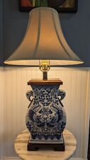 CLASSIC CHINESE BLUE & WHITE PORCELAIN Asian Elephant Vase Lamp 30” picture