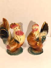 Vintage Pair 1950's Rooster & Hen Rare With Gold picture