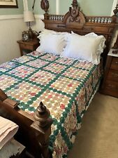 Vintage Amish Handmade Feed Sack Yo-Yo Quilt 82”x82” Shown On Full Bed picture