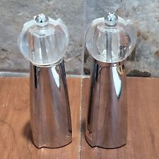 Vintage Chrome Plated and Lucite Salt Mill and Pepper Grinders Set of 2 picture