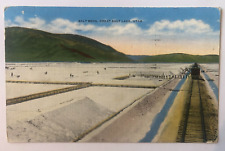 Salt Beds Aerial View Great Salt Lake Utah Railroad Train Scenic, Postcard 1946 picture